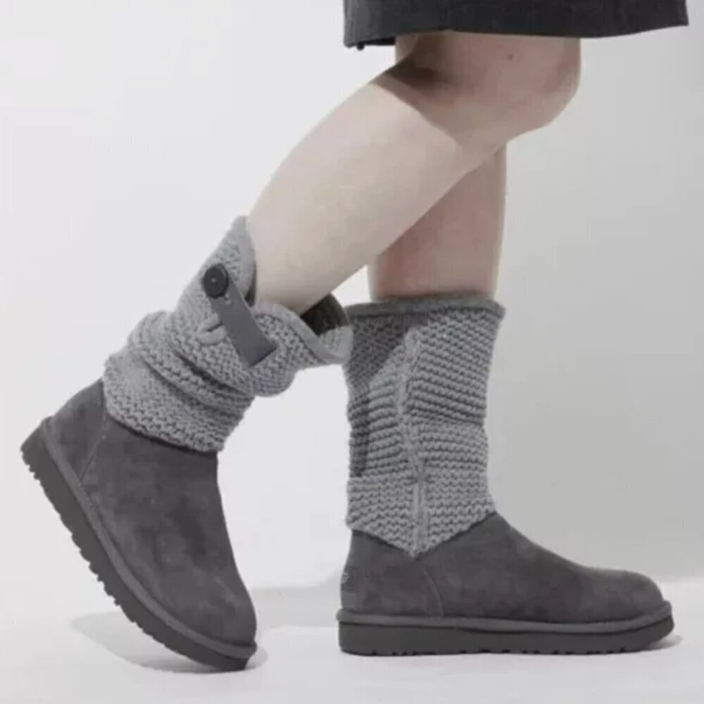 UGG Australia Shaina Boots Grey Charcoal Knit Tall Boots Foldover Size 7
